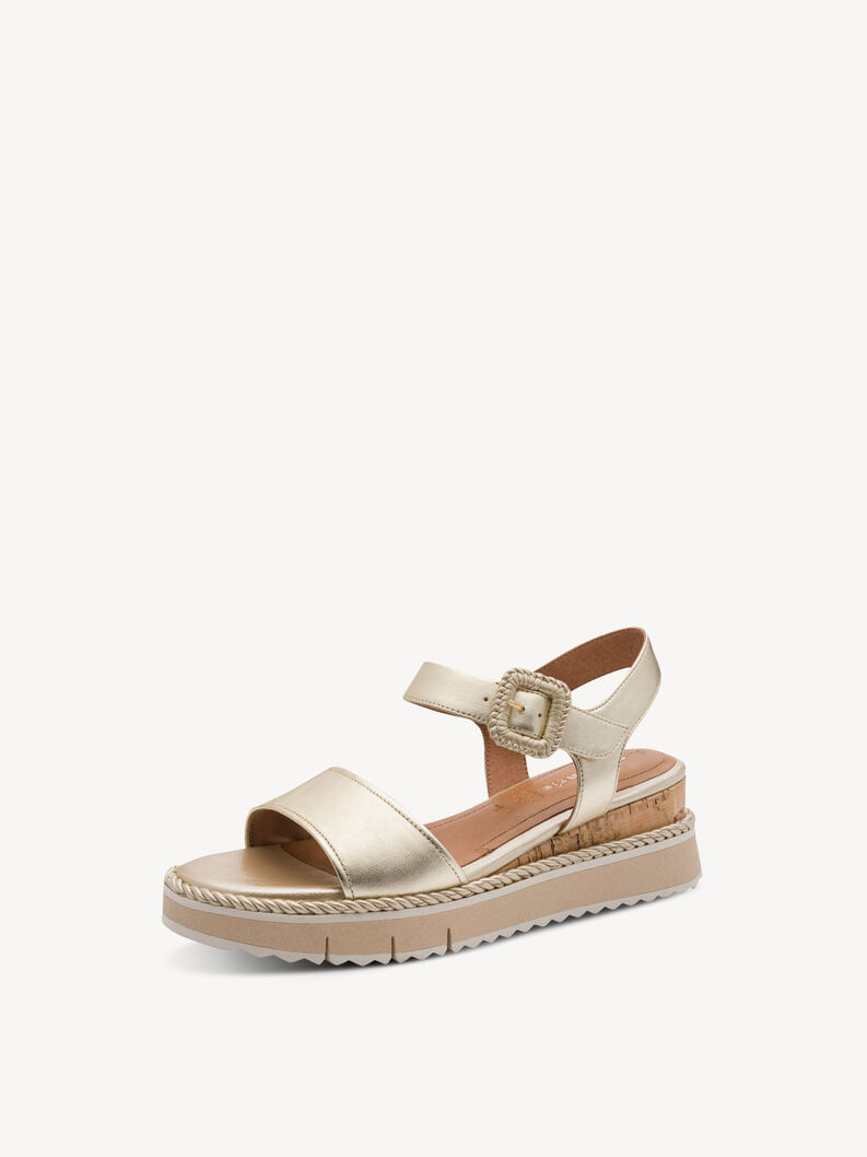 Leather Heeled sandal - metallic, LIGHT GOLD, hi-res