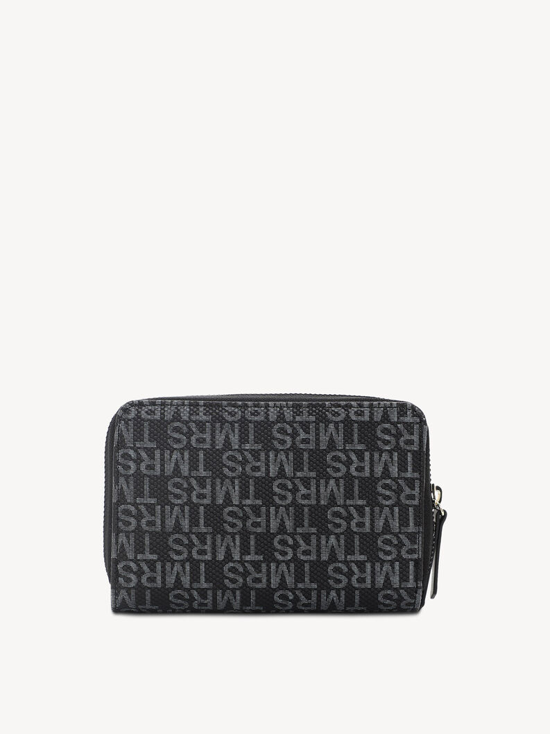 Schwarzes Portemonnaie mit grauem durchgehendem TMRS-Muster und Rei&szlig;verschluss