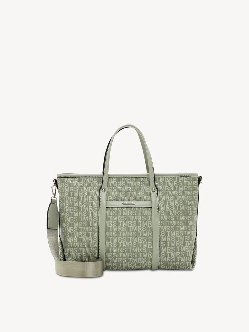 Green logo print handbag with detachable shoulder strap