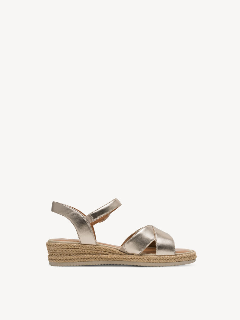 Leather Heeled sandal, LT GOLD, hi-res
