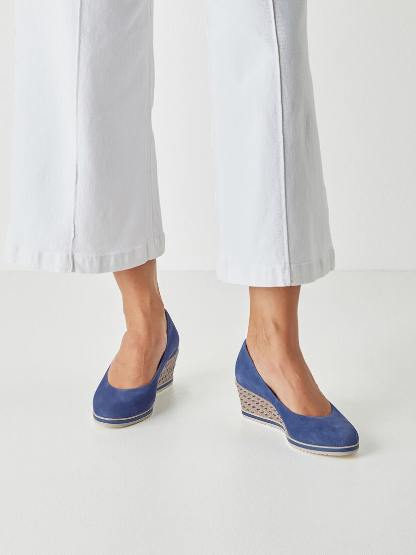 Leren Sleehakpumps - blauw, BLUE, hi-res