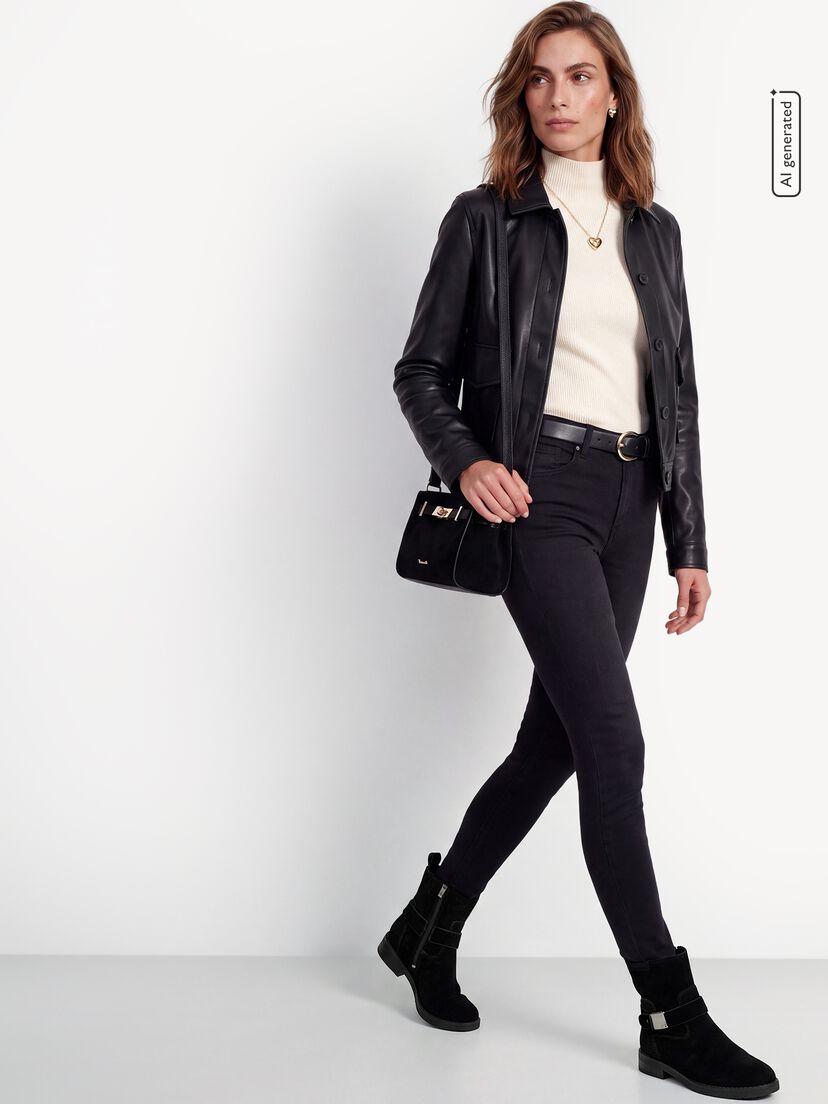 Leren Enkellaarsje - zwart, BLACK, hi-res