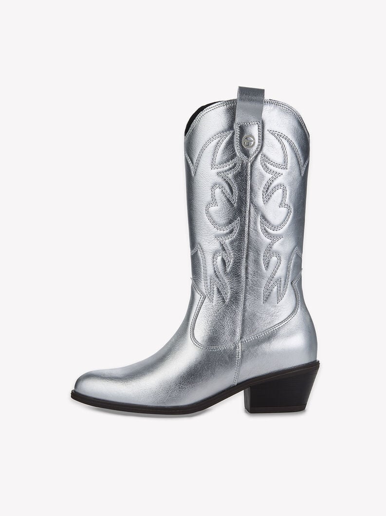 Leather Cowboy boots - metallic, SILVER, hi-res