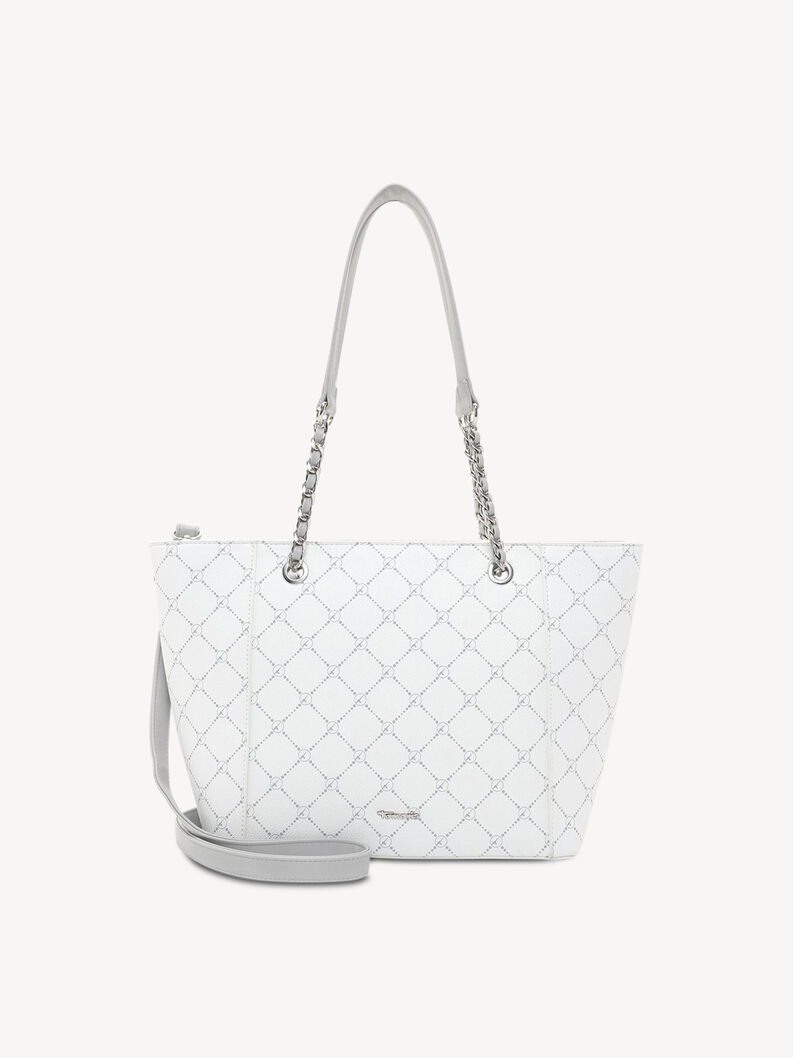 Wei&szlig;e Tamaris Handtasche mit grauem Muster und Kettenhenkeln