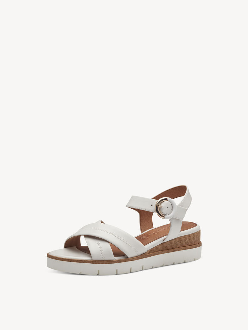 Sandale à talon en cuir - blanc, WHITE LEATHER, hi-res