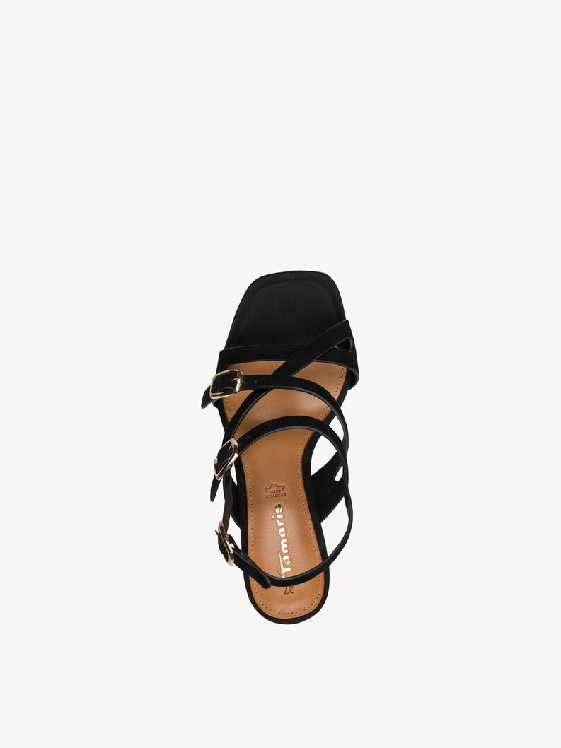 Leather Heeled sandal - black, BLACK SUEDE, hi-res