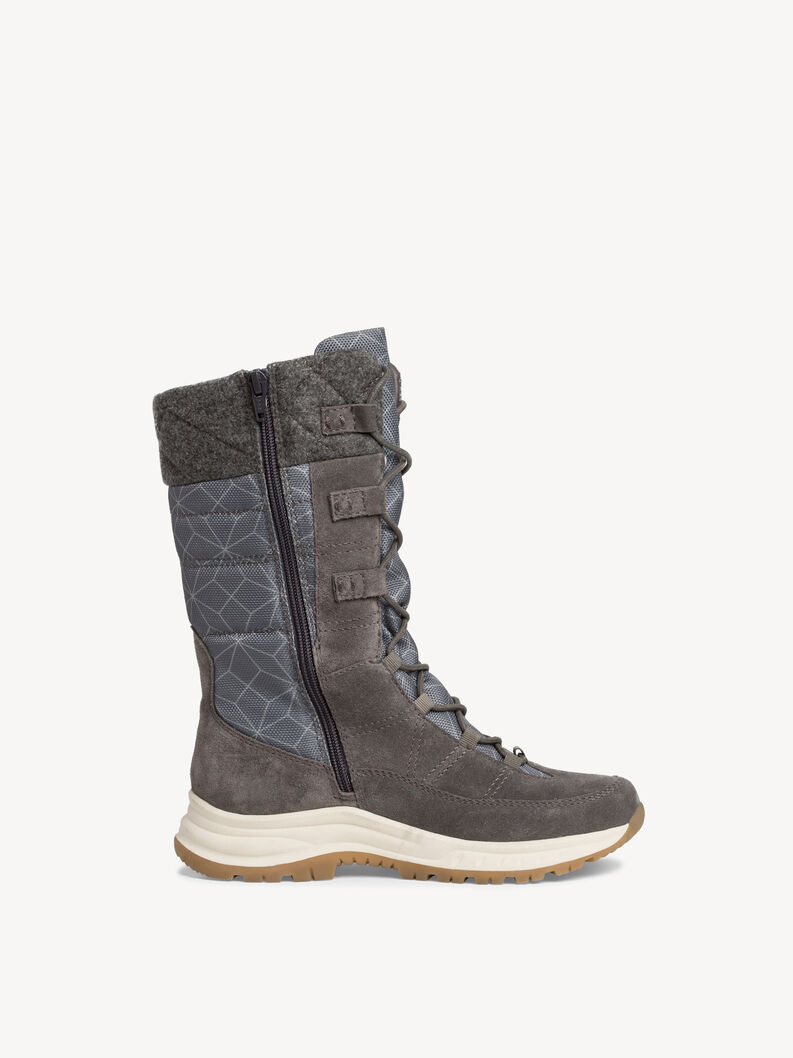 Gray winter women&rsquo;s high outdoor boot with side zipper and laces