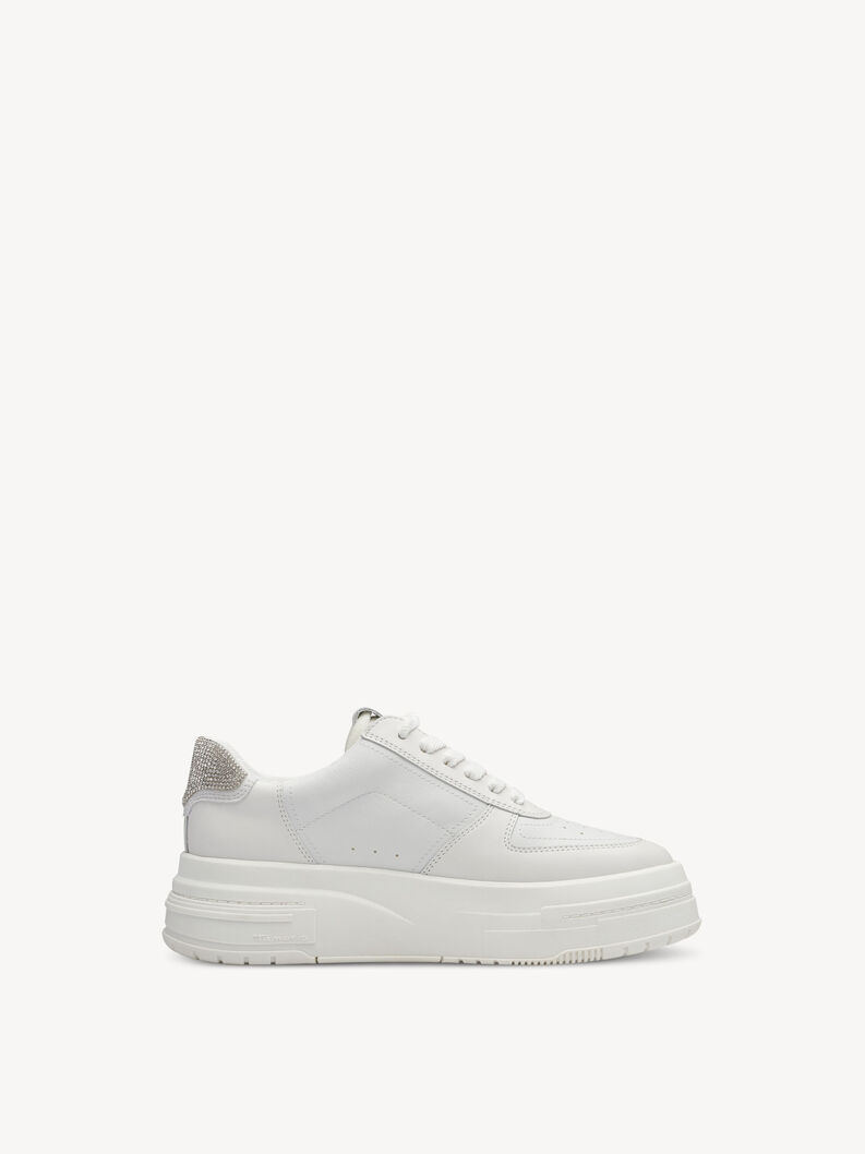 Basket en cuir - blanc, WHITE, hi-res
