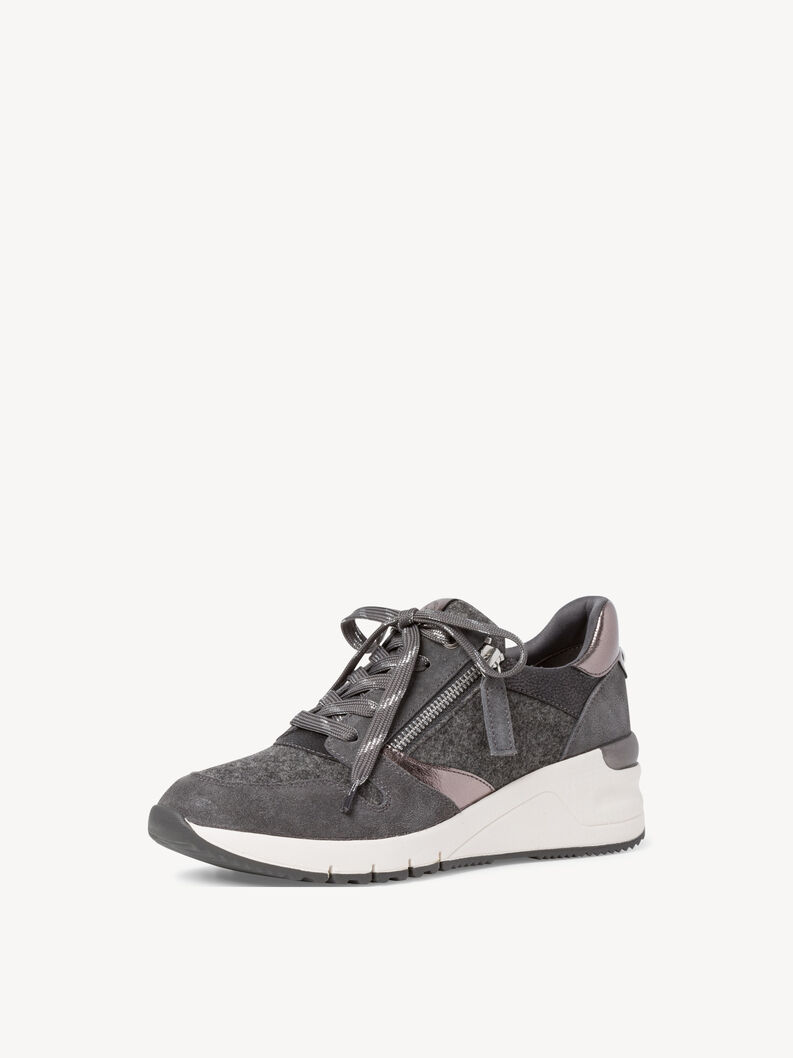 Grauer Sneaker aus Wolle und Veloursleder mit Metallic-Akzent und Schn&uuml;rsenkel