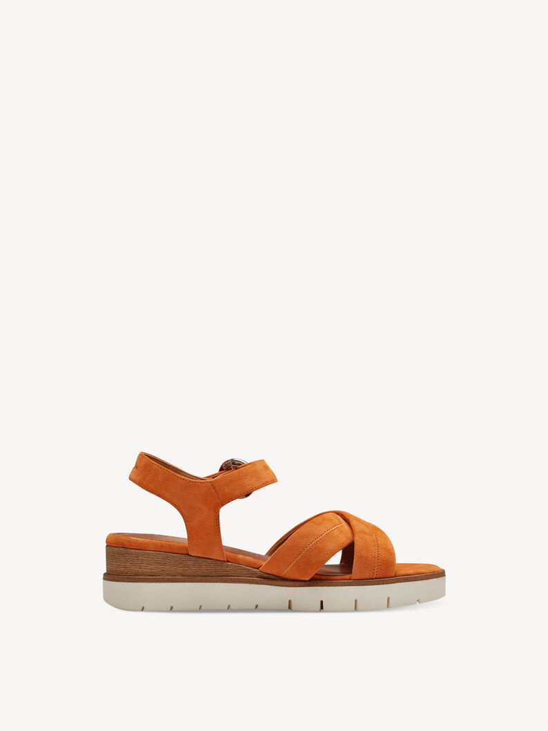Sandale &agrave; talon en cuir - orange, orange, hi-res
