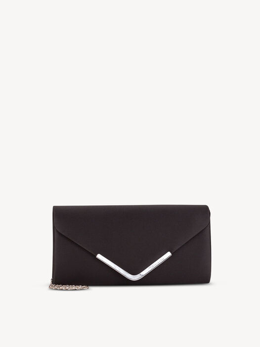 Clutch, black satin, hi-res