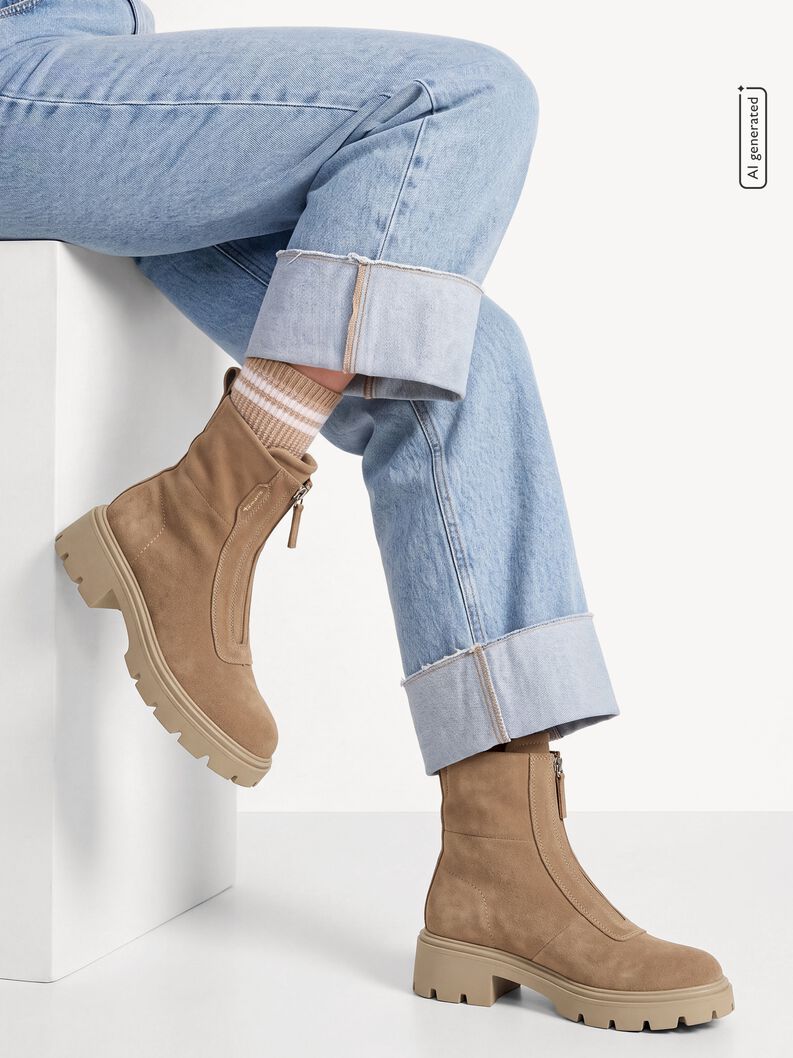 Lederstiefelette - beige, BEIGE, hi-res