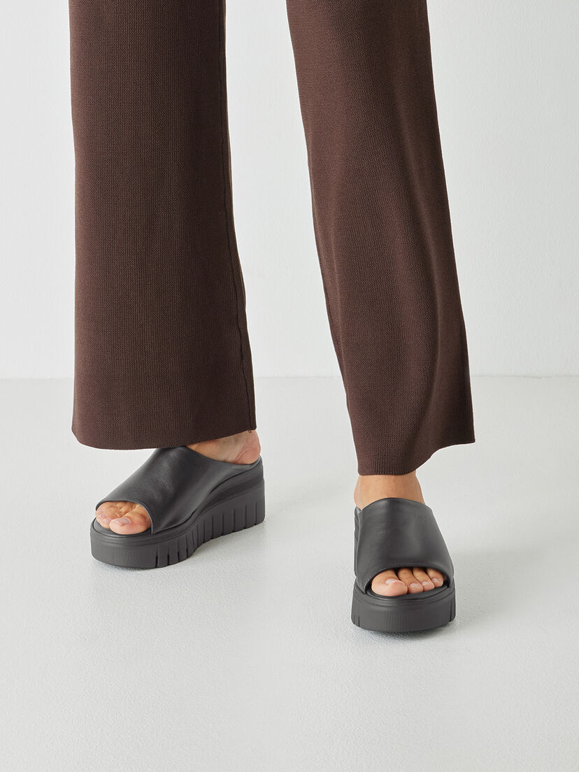 Leren Slipper - zwart, BLACK, hi-res