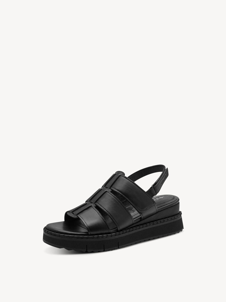 Sandale &agrave; talon en cuir - noir, BLACK LEATHER, hi-res