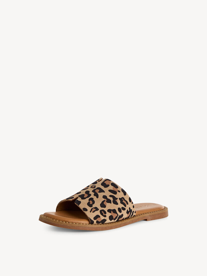 Leren Slipper - bruin, LEOPARD, hi-res