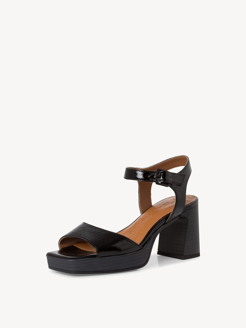 Leather Heeled sandal - black, BLACK PATENT, hi-res