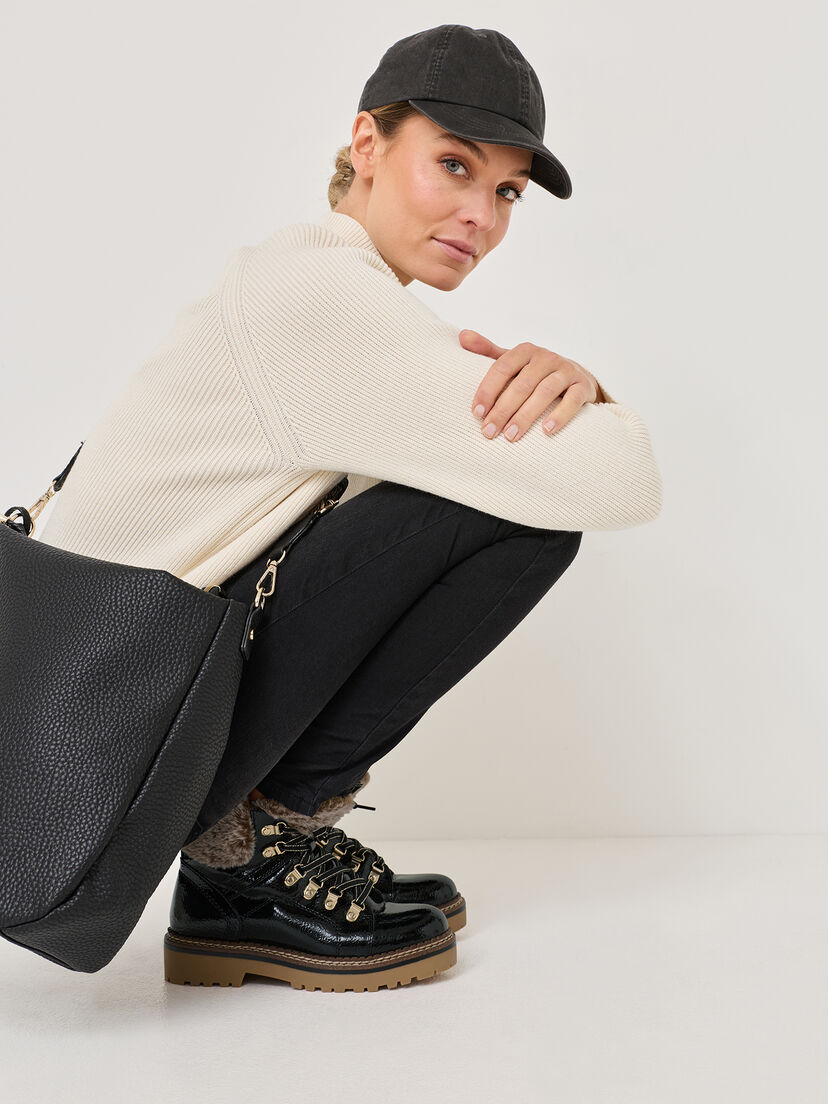 Enkellaarsje - zwart warme voering, BLACK PATENT, hi-res