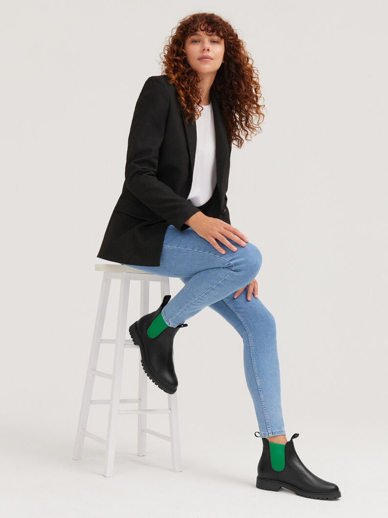 Bottine Chelsea en cuir - noir, BLK LEA./GREEN, hi-res