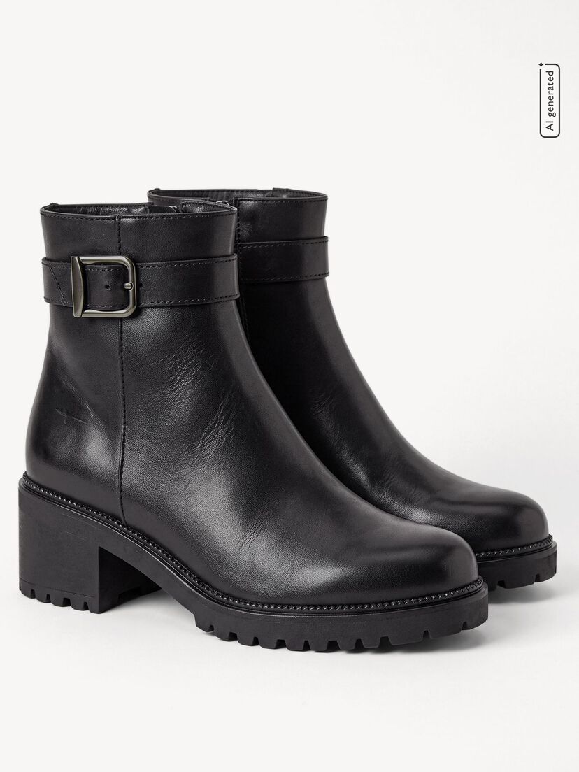 Leren Enkellaarsje - zwart, BLACK LEATHER, hi-res