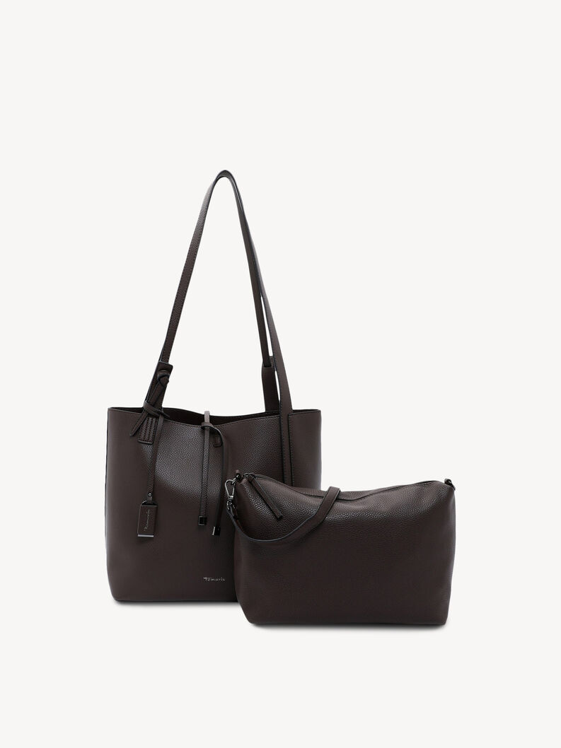 Borsa shopper in pelle marrone con borsetta pi&ugrave; piccola aggiuntiva nel set