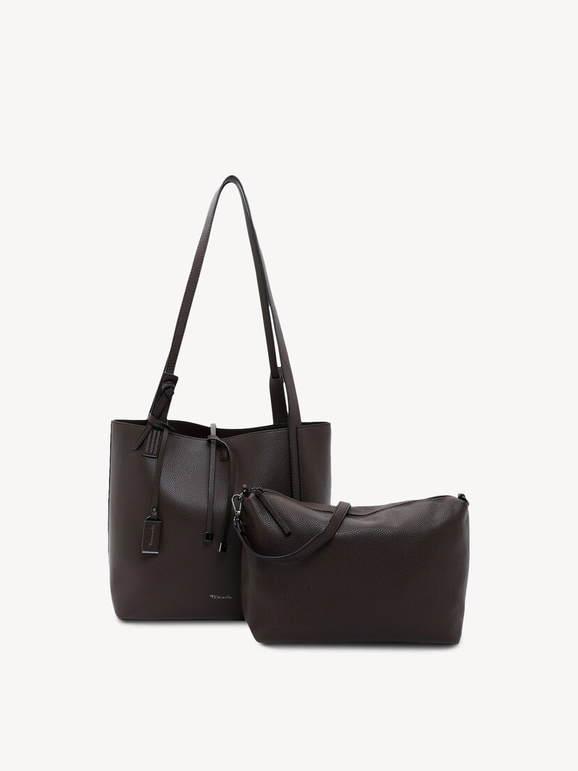 Bruine leren shopper tas met extra kleinere tas in set