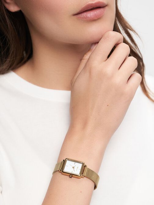 Uhr, gold-glossy weiß, hi-res