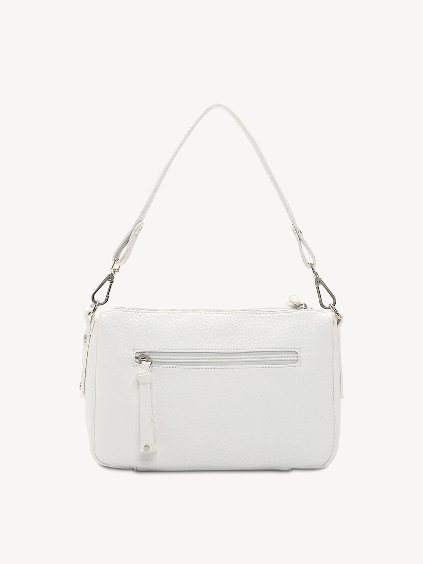 Witte leren handtas met bandje en achtervak met ritssluiting