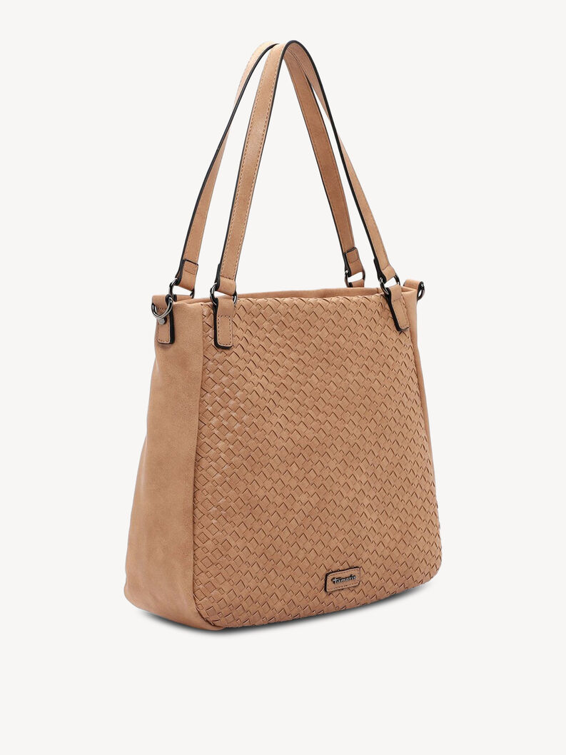 sac &agrave; bandouli&egrave;re beige femme avec motif tress&eacute; vue lat&eacute;rale anses doubles