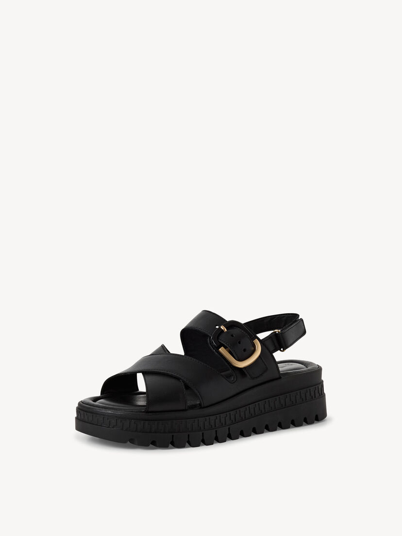 Leren Sandaaltje - zwart, BLACK LEATHER, hi-res