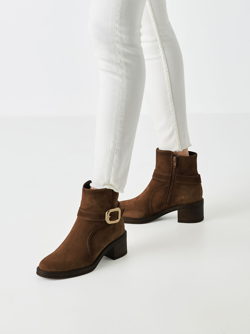 Leren Enkellaarsje - bruin, BROWN, hi-res