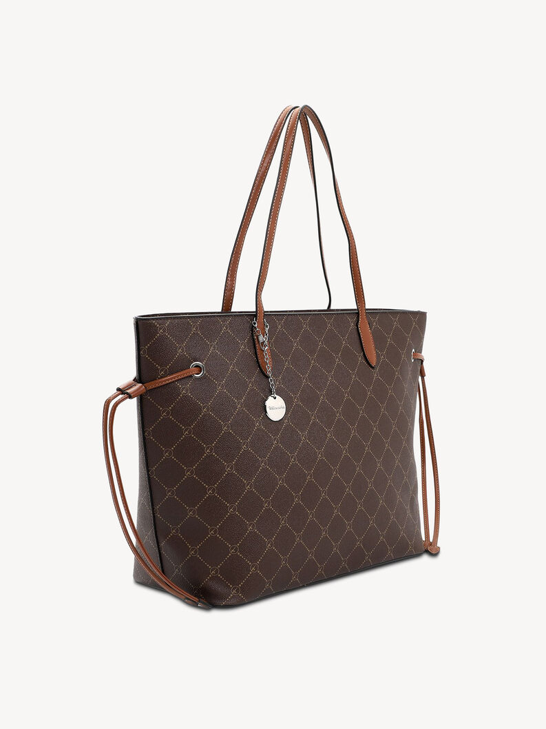 Braune Shopper-Tasche aus Kunstleder mit langem Henkel und Muster