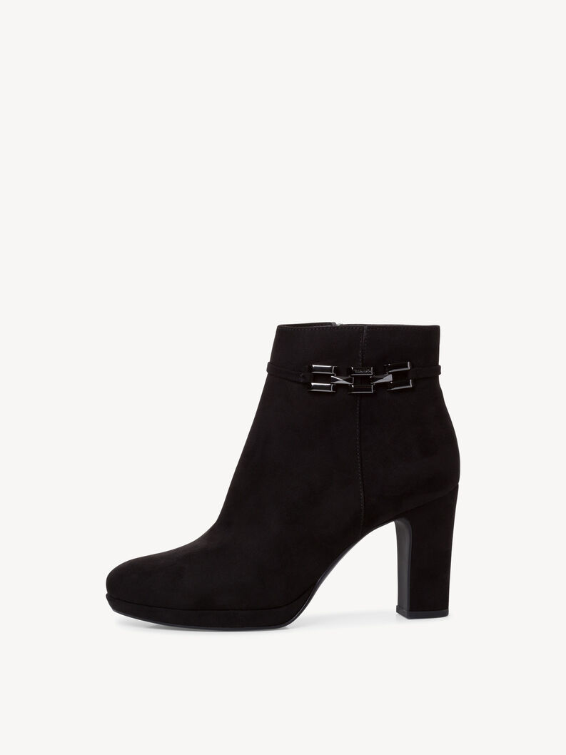 Bottines noires en daim avec talon haut et boucle d&eacute;corative