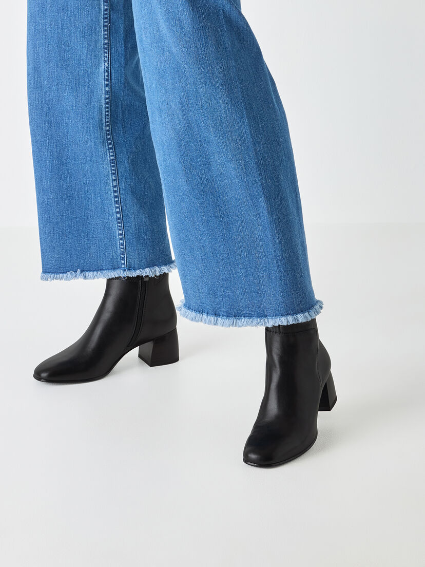 Leren Enkellaarsje - zwart, BLACK LEATHER, hi-res