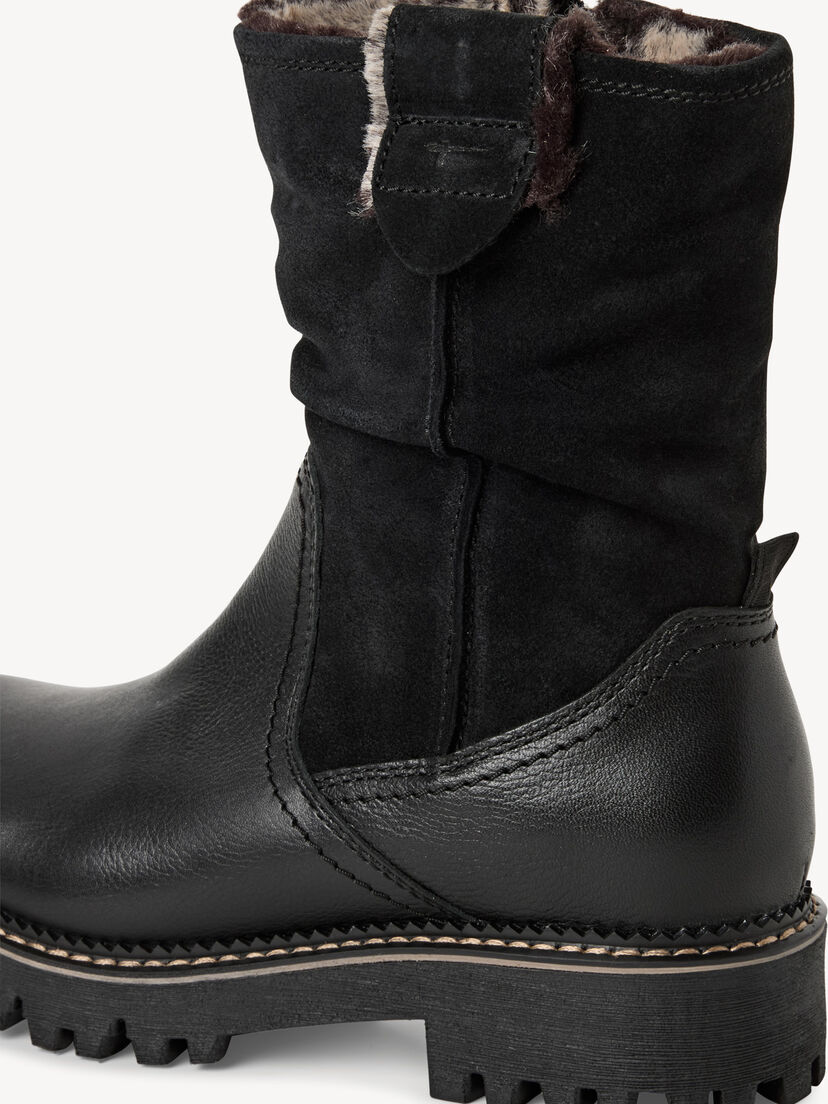 Leren Enkellaarsje - zwart warme voering, BLACK, hi-res