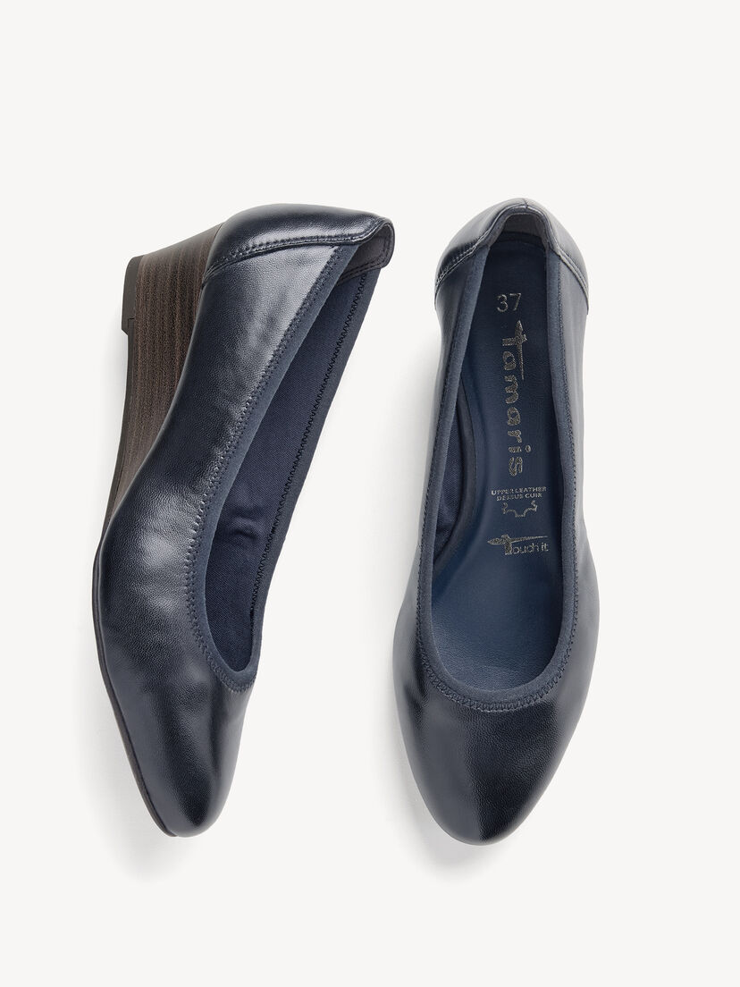 Leren Sleehakpumps - blauw, NAVY LEATHER, hi-res