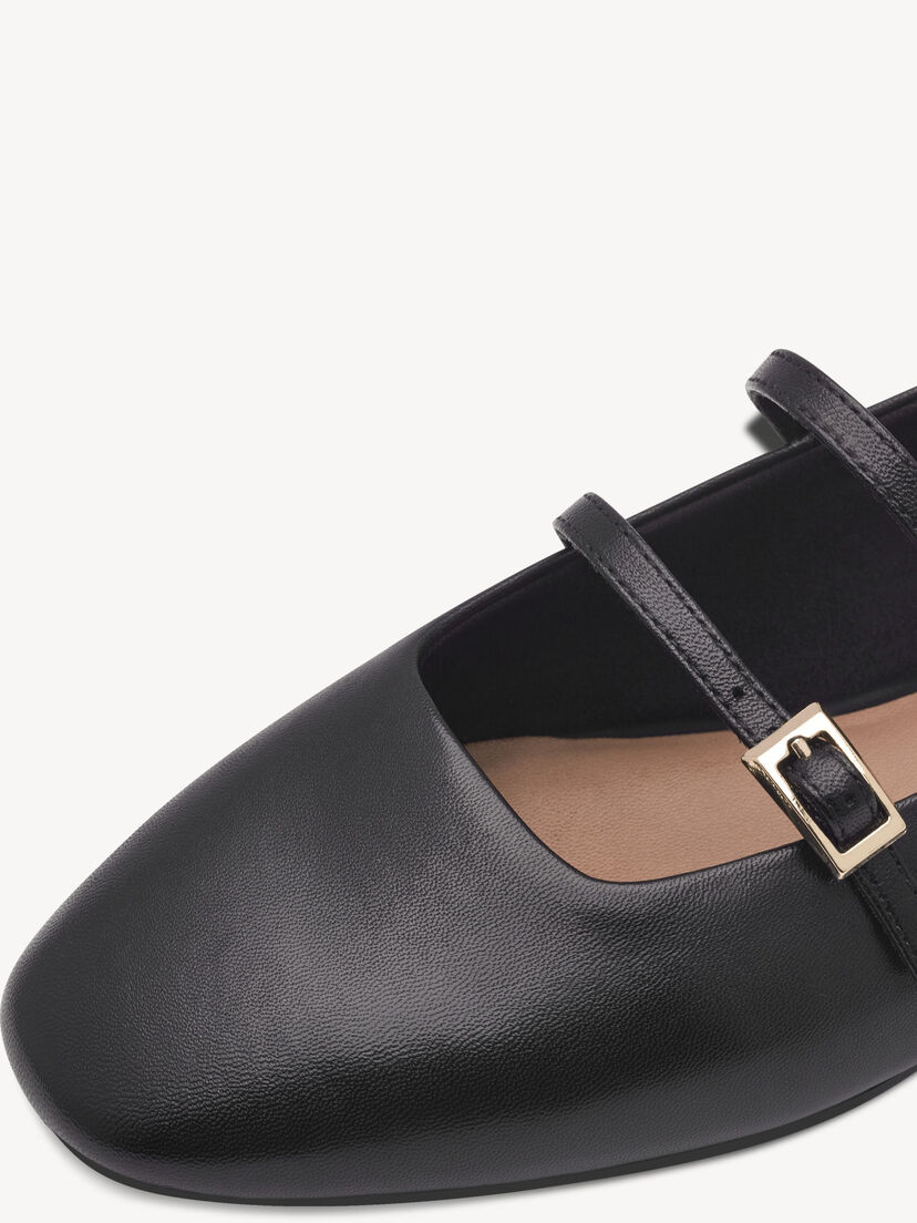 Leren Ballerina - zwart, BLACK, hi-res