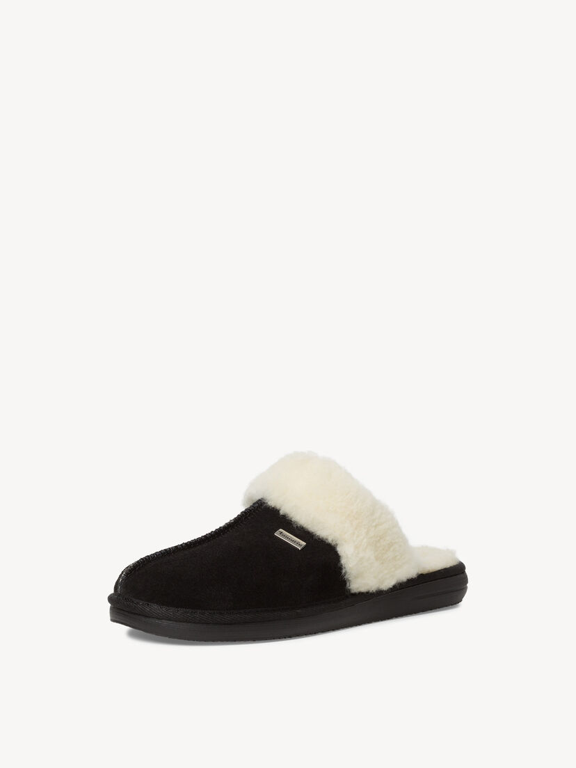 Leren Pantoffel - zwart, BLACK, hi-res