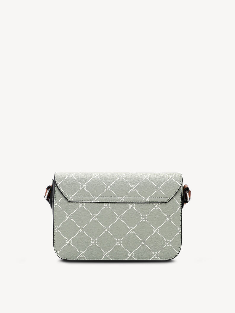 Back view of grey-green crossbody bag with white pattern