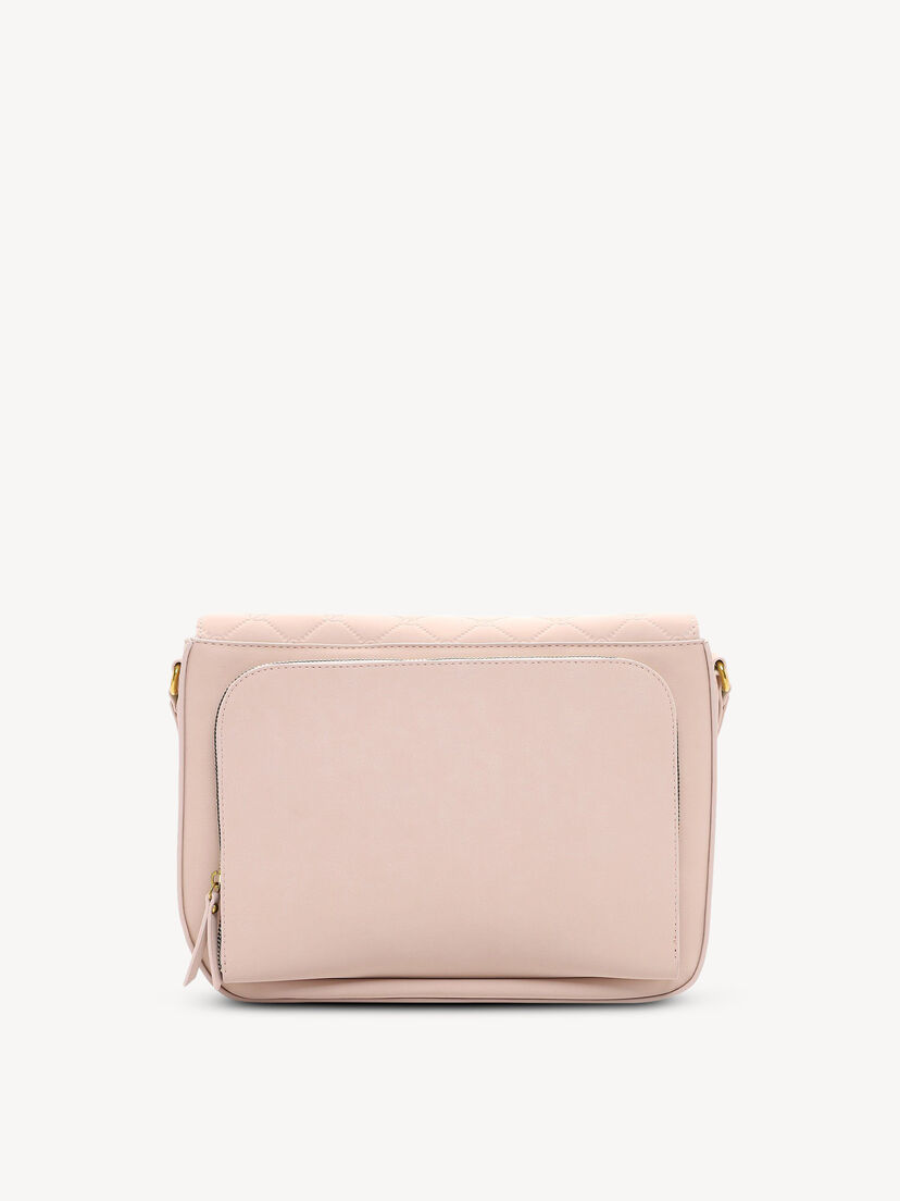 Roze leren tas met grote achterzak met ritssluiting en minimalistisch design