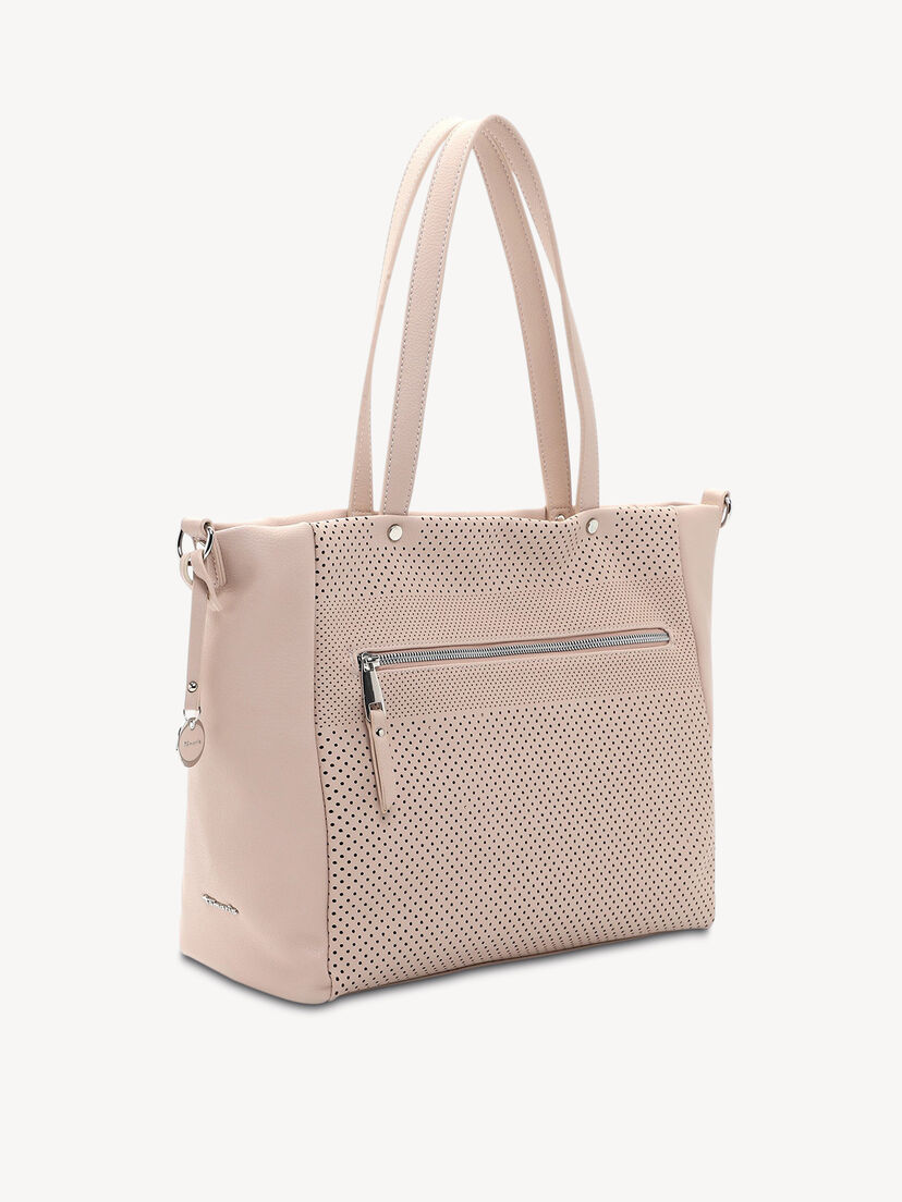 Roze geperforeerde damestas met lange hengsels van ecologisch leer