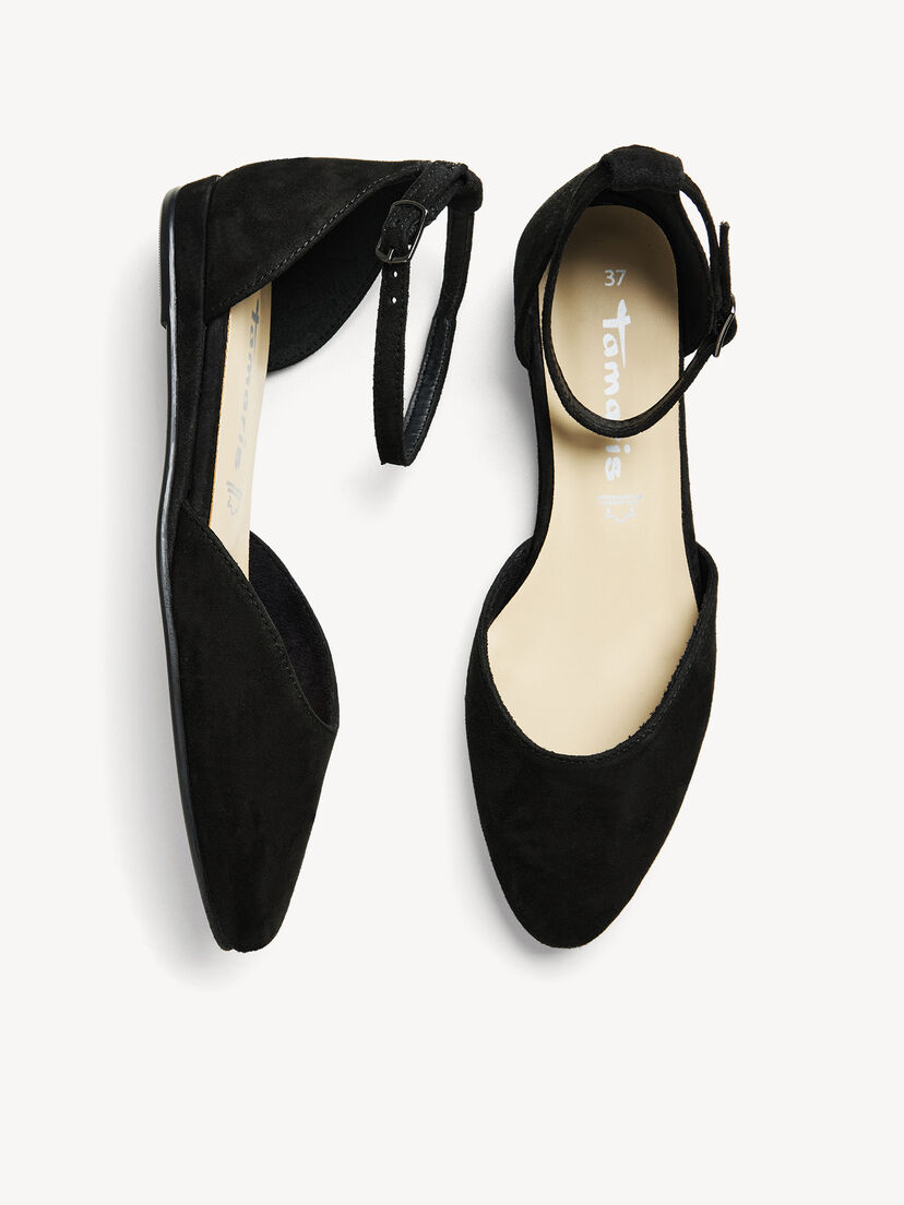 Leren Ballerina - zwart, BLACK, hi-res