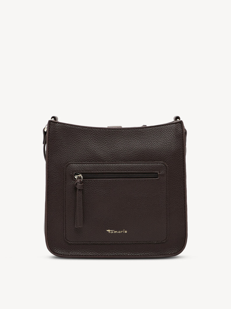 Sac en cuir marron avec poche zipp&eacute;e ext&eacute;rieure et logo dor&eacute;