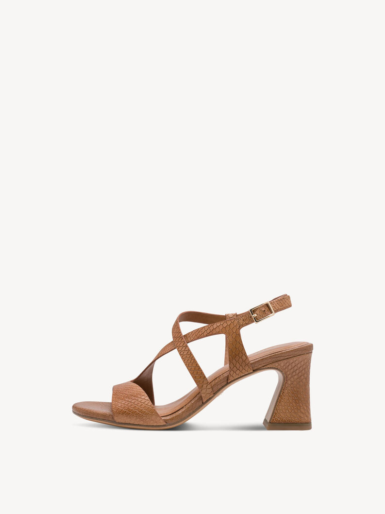 Leather Heeled sandal - brown, COGNAC STRUCT., hi-res