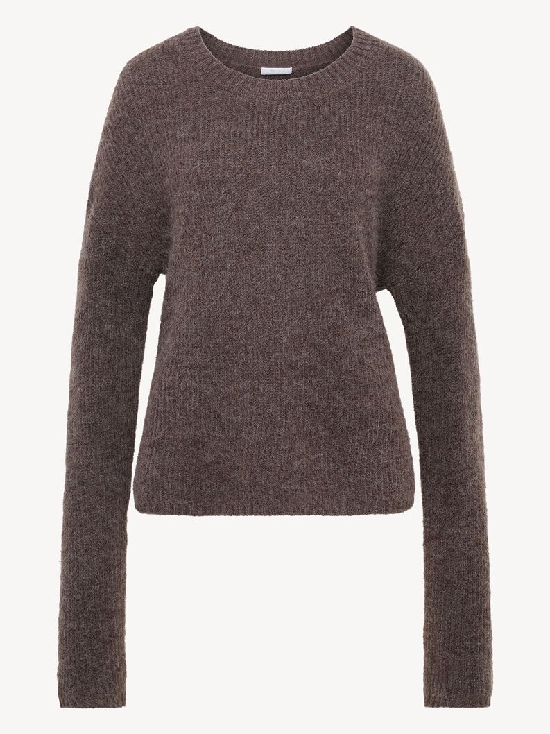 Knitted pullover, Mid Brown Melange, hi-res