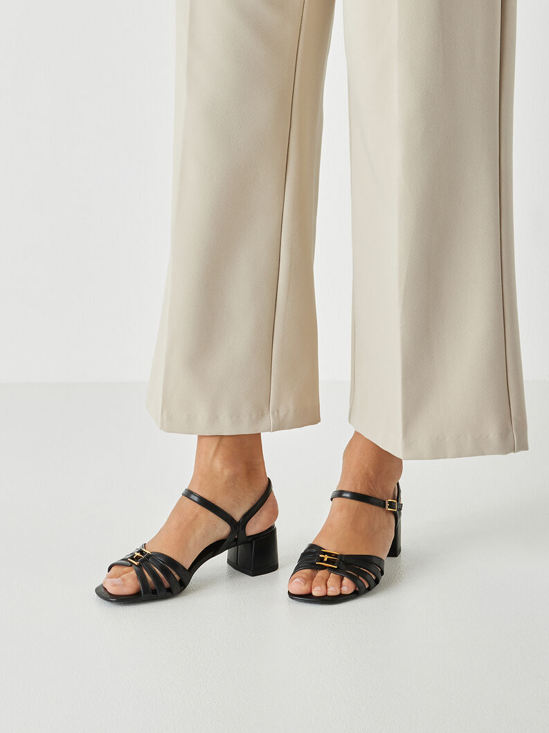 Sandale &agrave; talon en cuir - noir, BLACK, hi-res