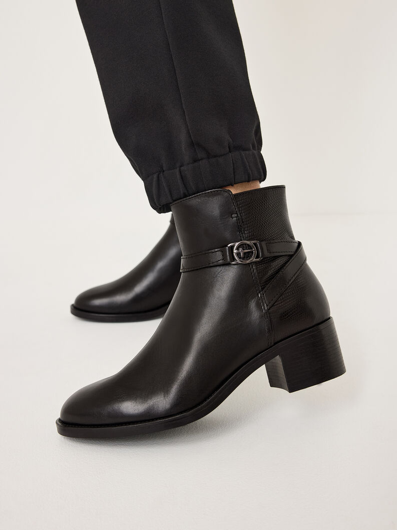 Lederstiefelette - schwarz, BLACK/STRUCT., hi-res