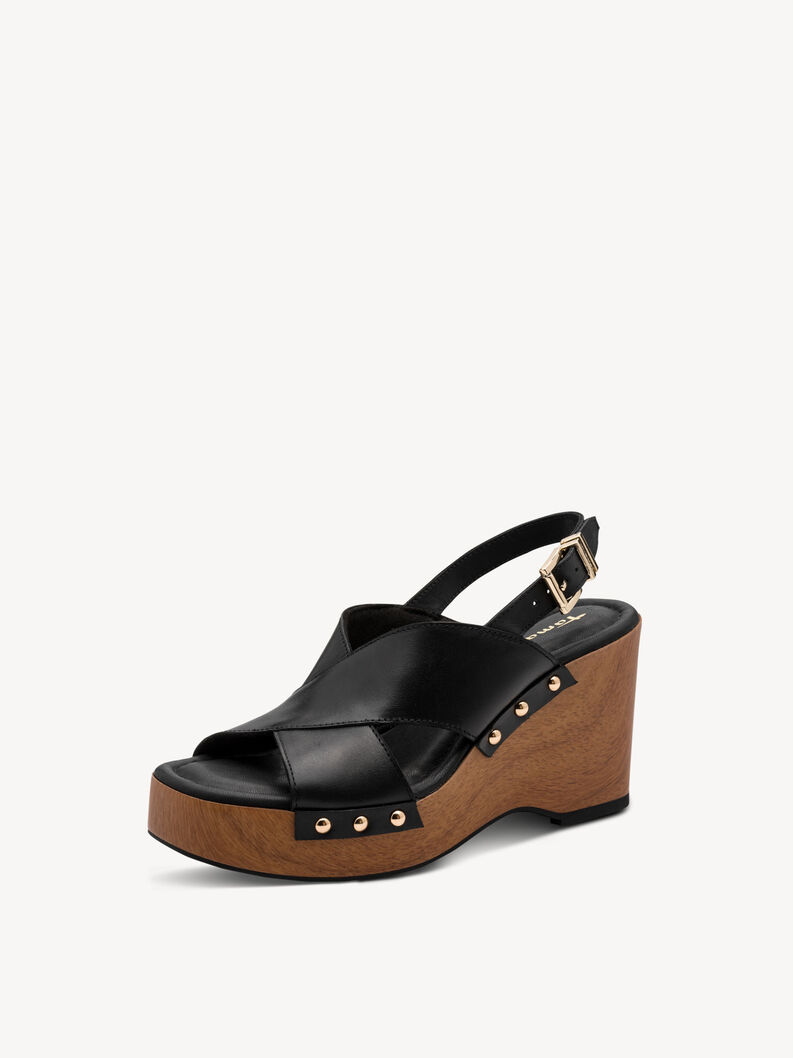 Leather Heeled sandal - black, BLACK, hi-res