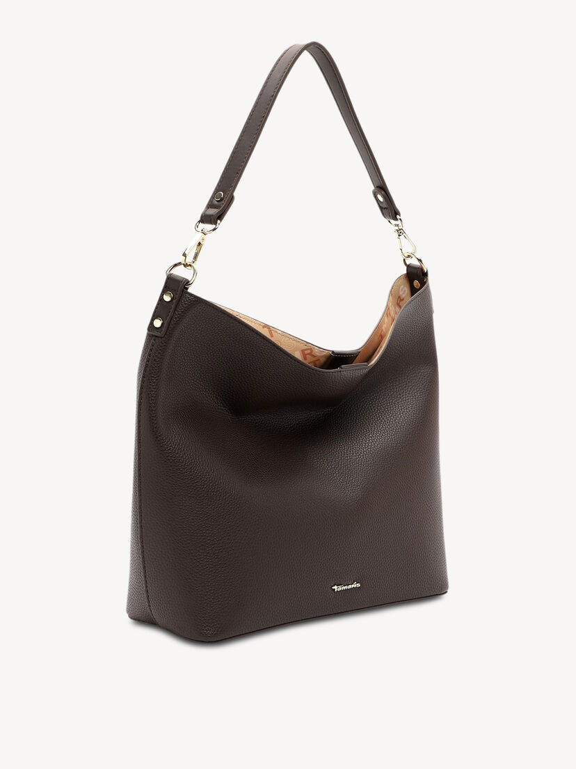 Bruine gestructureerde leren handtas met verstelbare riem en metalen gespen