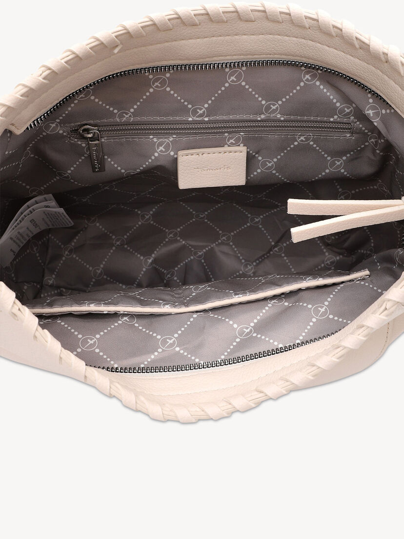 Binnenkant van tas met ritsvak en merkembleem