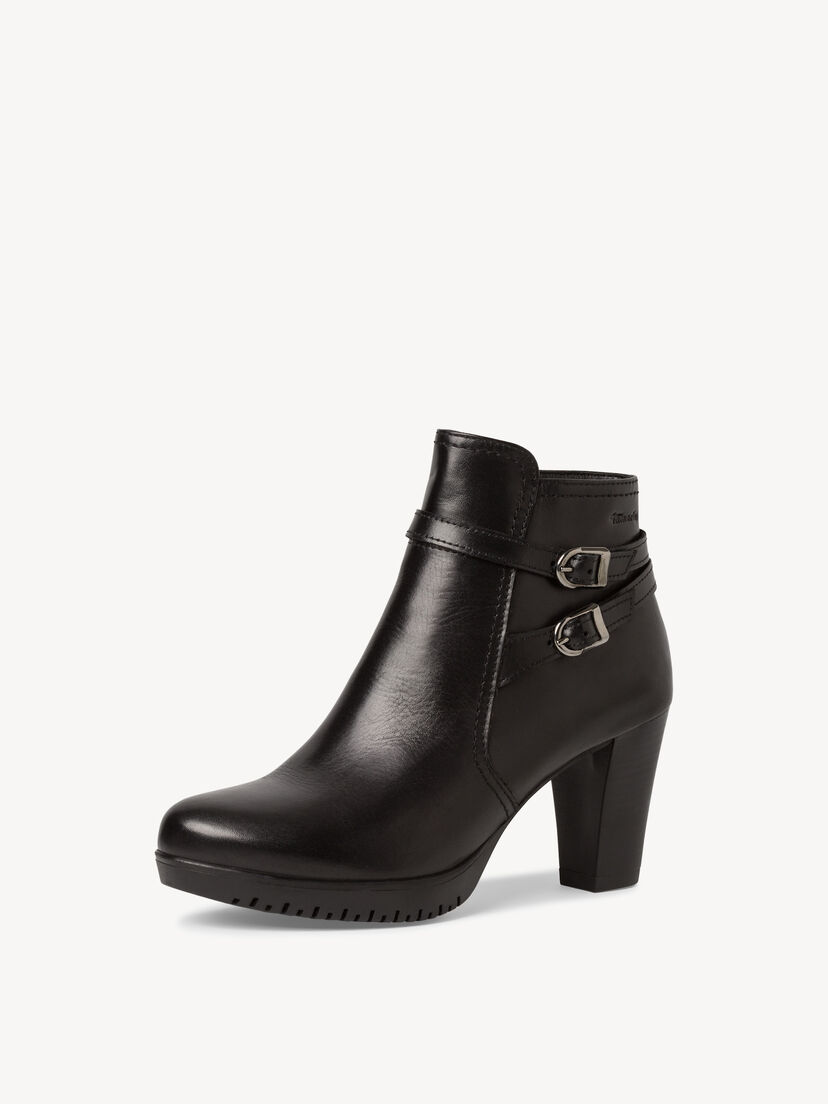 Leren Enkellaarsje - zwart, BLACK LEATHER, hi-res